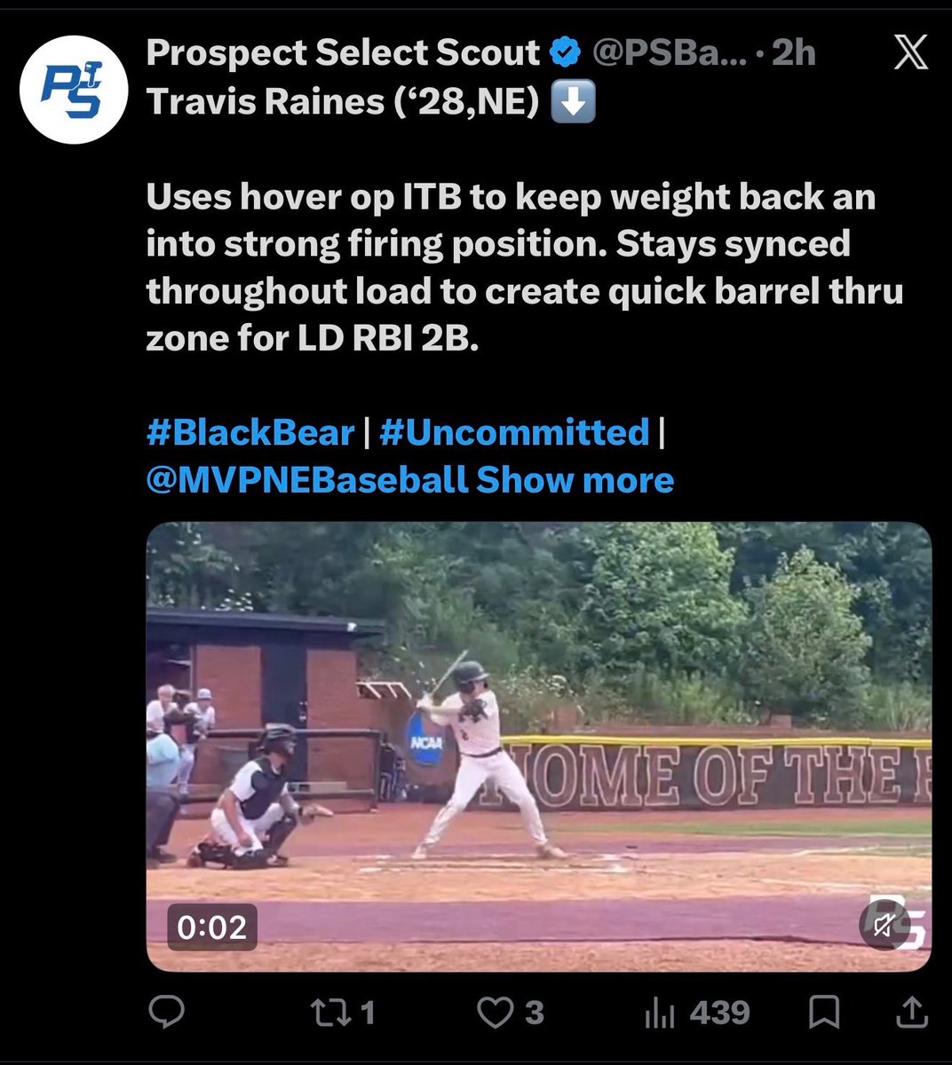 TravisRaines_8's tweet photo. Awesome week of pool play at the @PSBaseballinc Black Bear Classic with MVPNE. We went 3-0 scoring 27 runs only giving up 9. I went 2-5 with 3 walks, a 2B, 2 RBIs, 2 runs, and 3 steals. 
@MattBurns_9 
@MVPNEBaseball 
@camswings__ 
@LanceSt59889461 https://t.co/tq7vEMuzk5