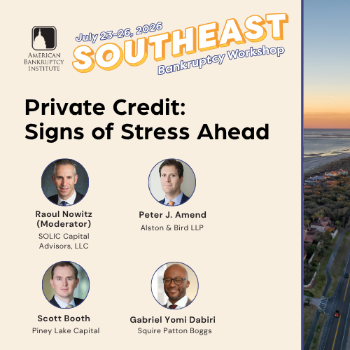 abiworld's tweet photo. Private credit has grown beyond $2.1 trillion, but signs of stress are emerging. Attendees at #ABISoutheast will enjoy an expert session featuring:
- Default insights
- Underwriting trends
- Sector risks
- Restructuring activity ahead

Register today! https://t.co/j8G0S6qvHk https://t.co/HRTC9aLJsj