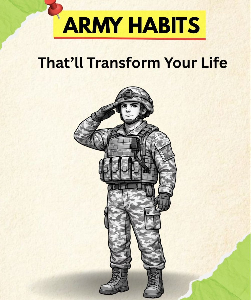 YourBestSelfX's tweet photo. 8 ARMY HABITS that will transform your life:

-Thread- https://t.co/wnGrAynJIp