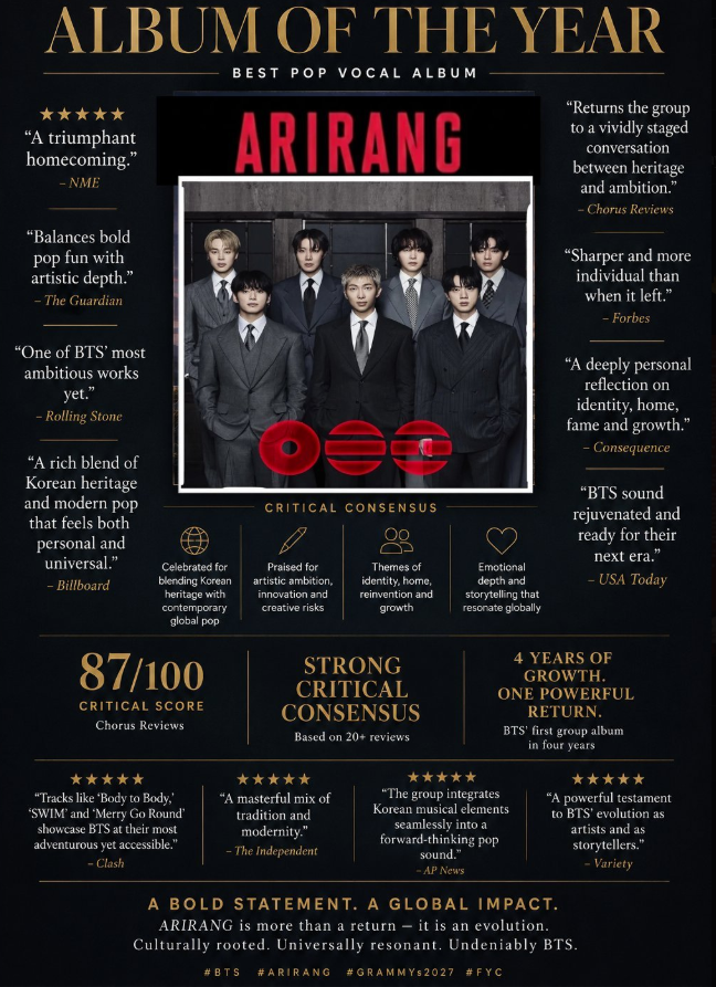 jk_phoria's tweet photo. What makes ARIRANG AOTY-worthy is how complete it is. It’s not just a collection of strong songs, it has a clear emotional arc, cultural identity &amp; a purpose from start to finish. BTS made an album that feels personal, ambitious &amp; globally resonant without losing its roots. https://t.co/mAF19zj4at