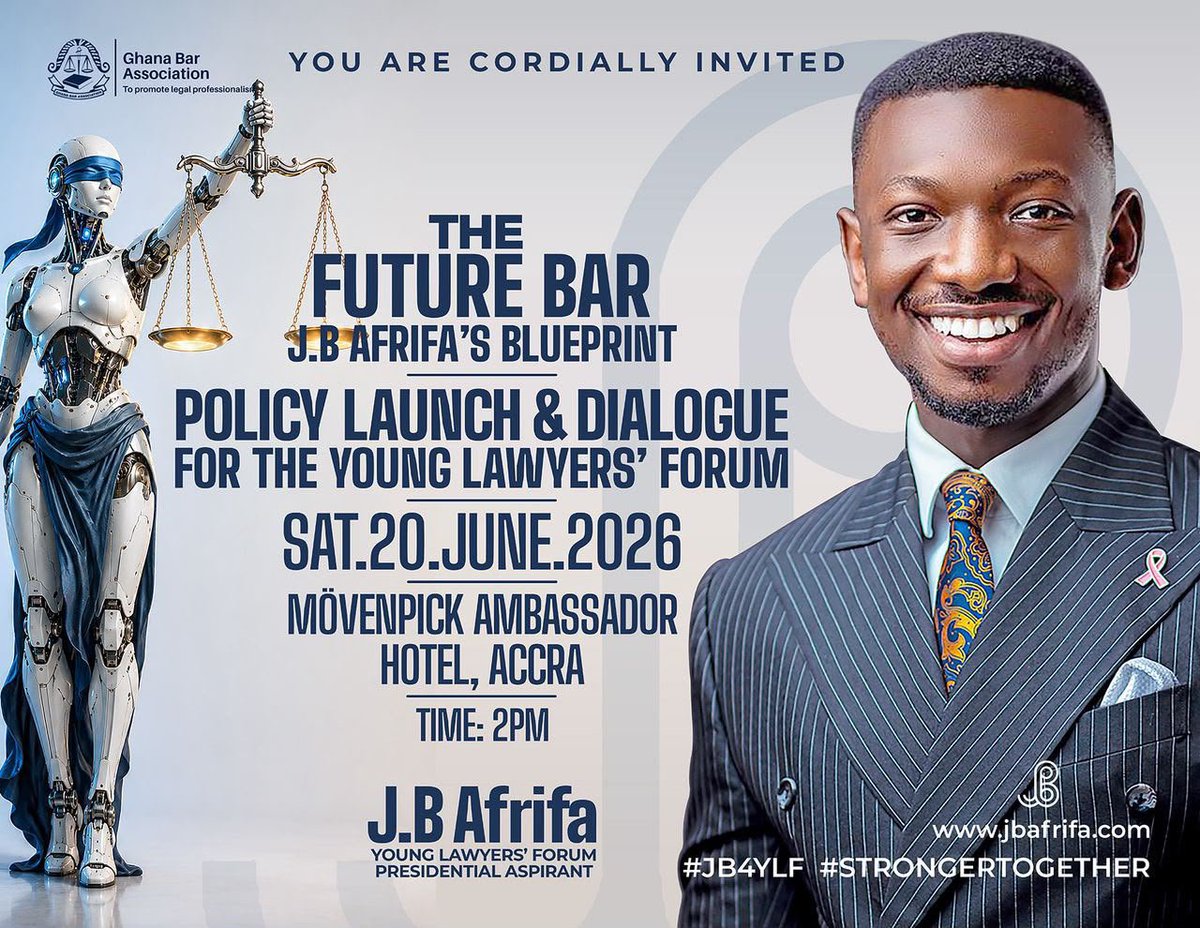 kofinyarkoh_'s tweet photo. The future of the Young Lawyers’ Forum starts now. Join the conversation on leadership, advocacy, mentorship, and opportunities for young lawyers across Ghana. Together, we build a stronger Bar. Learn more: https://t.co/Ri4oGzyAl0⁠� 
Venue :Move pick
#StrongerTogether #JB4YLF https://t.co/JsJtitxD5N