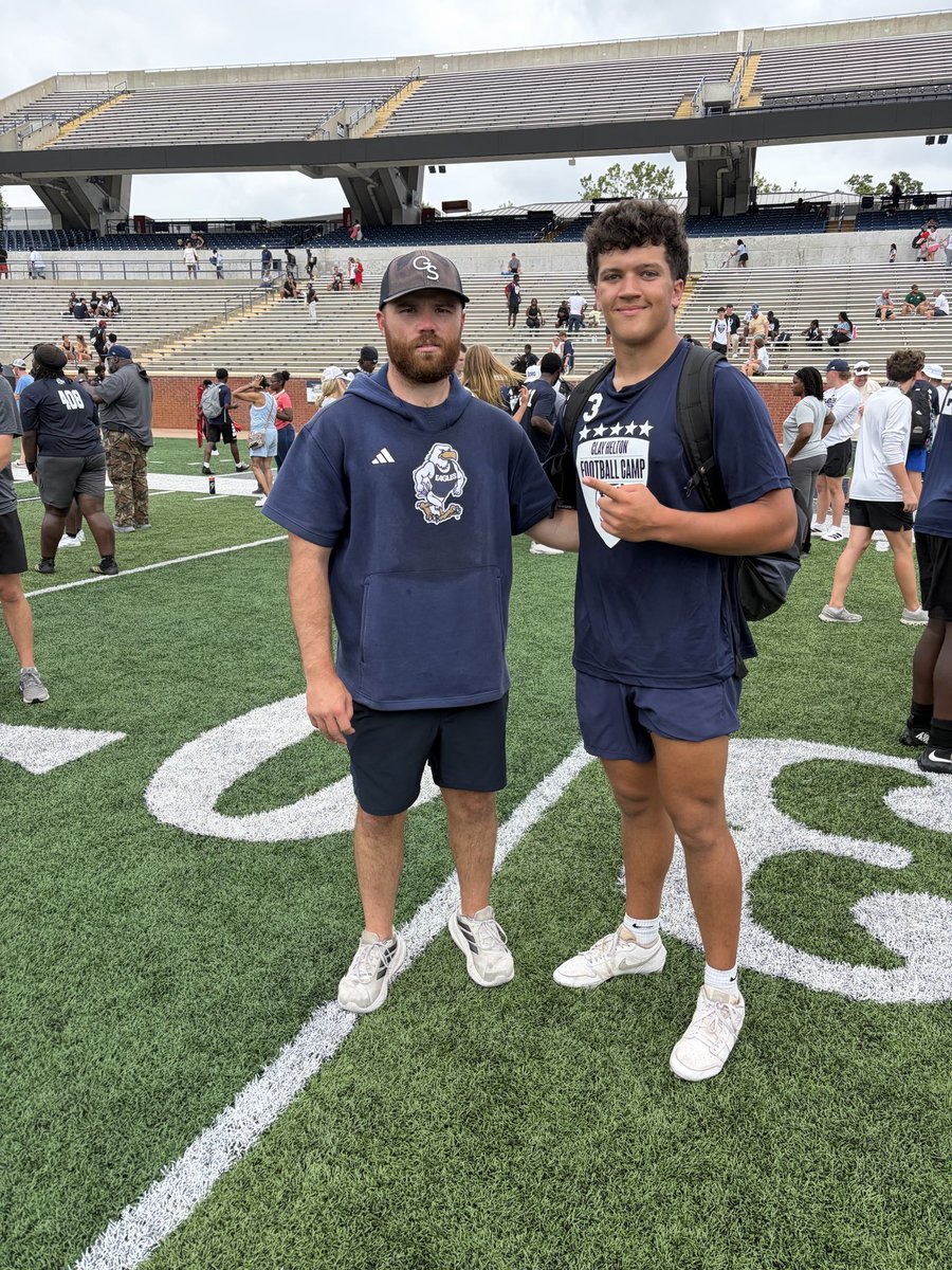 Carter_Overdyke's tweet photo. Had a great time competing at @GSAthletics_FB  camp today. Thank you @CoachJWitte for the invite and coaching.

@WesleyanGAFB @FranklinPridgen @RecruitGeorgia @NEGARecruits 
@GAPrepVarsity @MCDSeigler https://t.co/HhjJ0egw63