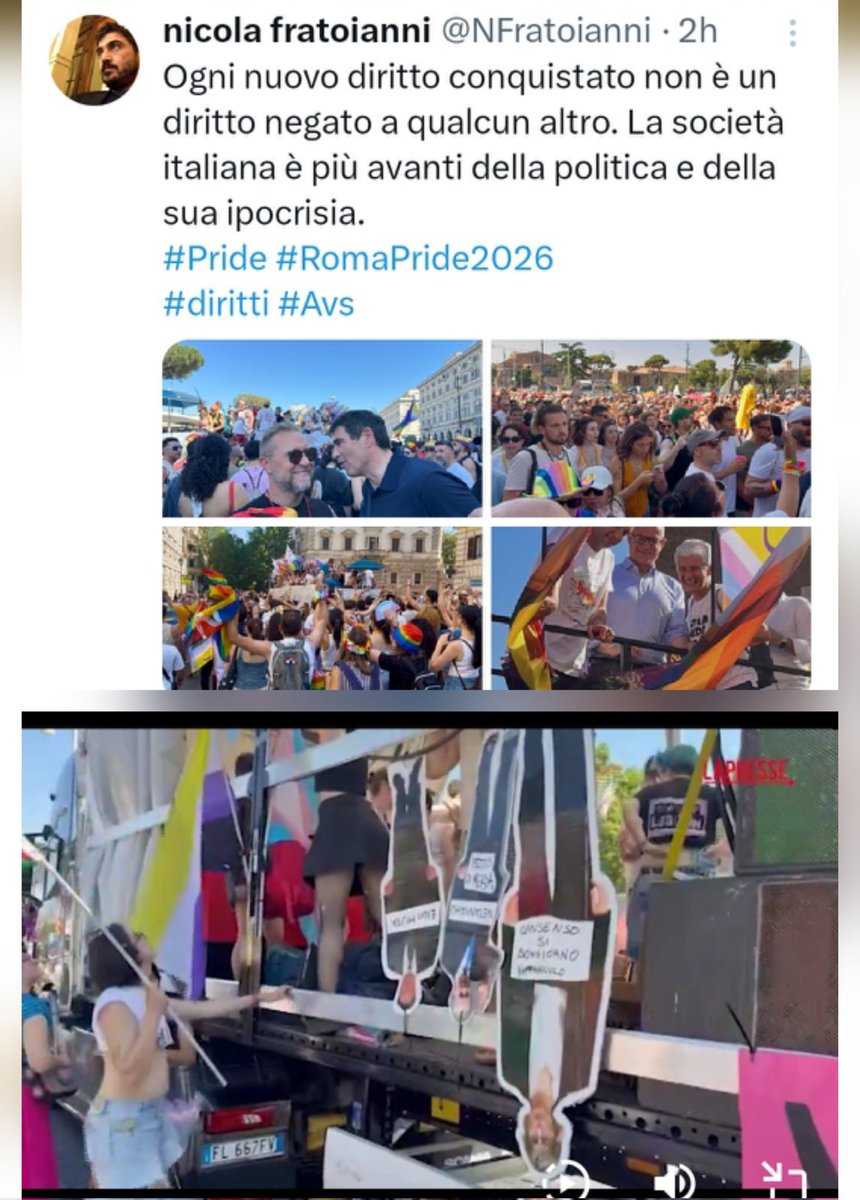 Simona45104788's tweet photo. Ehi @NFratoianni, nei nuovi diritti che hanno i gay, è annoverato anche quello di mettere la gente a testa in giù? Perché questo hanno fatto oggi eh e tu c'eri! Non te ne sei accorto o te ne sei fregato? Il #Pride vi serve solo per raccattare voti, altro che diritti! #Busciardi https://t.co/hjgJN0Lr3Z