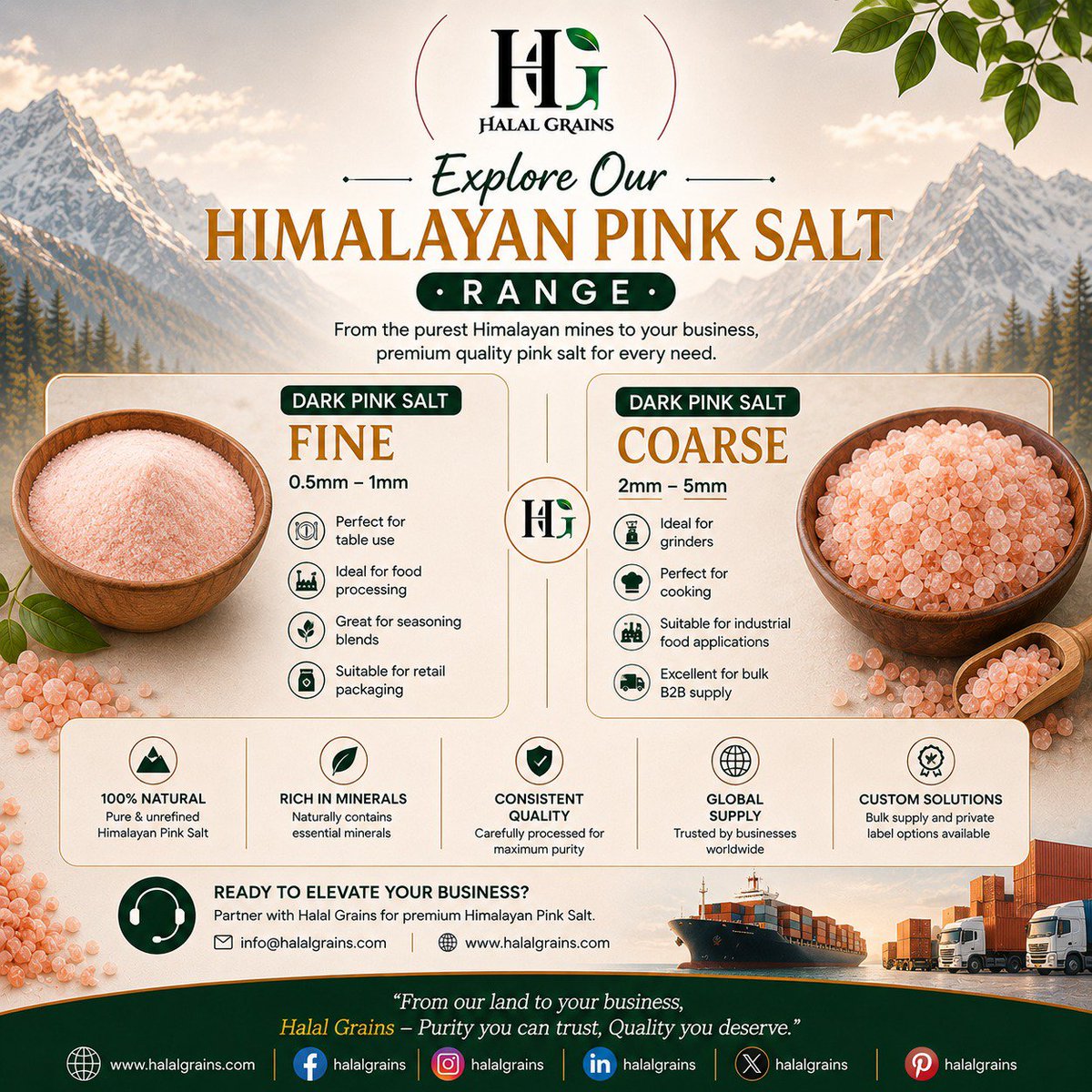 HalalGrains's tweet photo. Explore our Himalayan Pink Salt Range 🧂

✔️ Dark Pink Salt Fine (0.5–1mm)
https://t.co/M1E7Sy6MDm
✔️ Dark Pink Salt Coarse (2–5mm)
https://t.co/3GfHQ3JzJC

Premium quality. Global supply.
🌐 https://t.co/mUR1cYGe7X

#HimalayanPinkSalt #PinkSalt #B2B #GlobalExport #HalalGrains https://t.co/S4UPMNfpgq