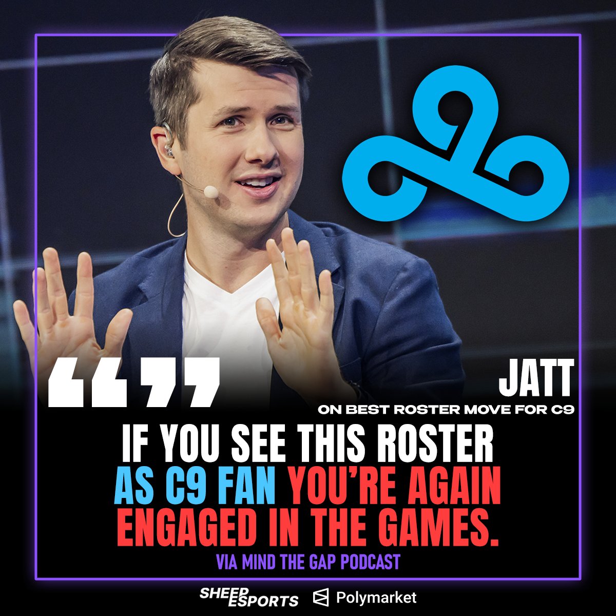 Sheep_Esports's tweet photo. Jatt 🇨🇦 on how C9 🇺🇸 could change: "If you see this roster as a C9 fan, you're again engaged in the games."

"This is irresponsible speculation [...] and I like all the players on C9..."

"You bring the boys back who left [...] Yukino 🇺🇸 and Toasty 🇺🇸 are your jungle-mid."

"We have this young ADC, you may have heard of him, he just won the NACL. His name is Tactical 🇺🇸. He has really good mechanics, he has really high peaks."