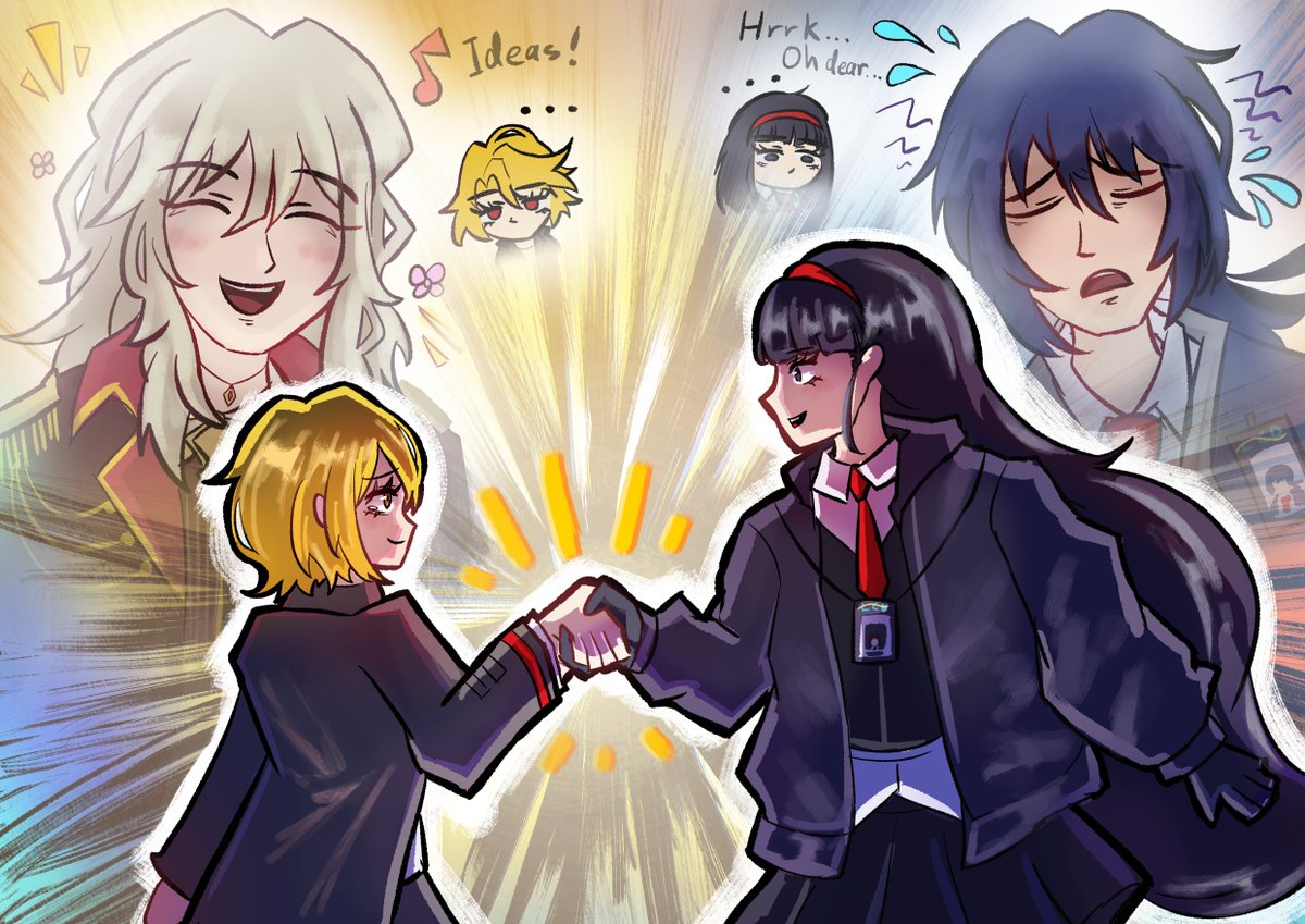 _doodlecress_'s tweet photo. "F-forsooth, thou too hast been burdened with the trials of serving your superior!"

(mnestic intervallo spoilers) don quixote (x2), aeng du and bamboo hatted kims
#LimbusCompany #Limbus_Company https://t.co/tYartQvKQm
