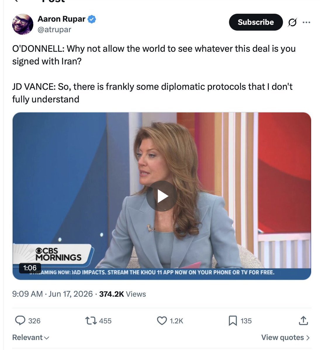 scarylawyerguy's tweet photo. Just wanted to point out that Vance used this same "gee whiz, those diplomatic protocols sure are complicated, I don't really understand them" excuse a whole three days ago when asked why the MOU wasn't being made public: https://t.co/tJVqs4J8sb