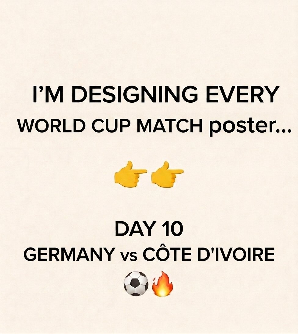 spyshaters's tweet photo. Day 10. Germany vs Côte d'Ivoire.
STEEL MEETS IVORY.
The machine vs the elephant. One ball. No mercy.
#WorldCup2026 #GermanyVsCotedIvoire #FootballDesign
#tariusfifachallenge
@FIFAWorldCup https://t.co/z4riMaZqbW