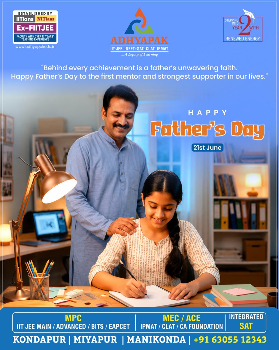 TechAdhyapak's tweet photo. 👨‍👧 Behind every achievement is a father’s unwavering faith and support.

This Father’s Day, we celebrate the first mentors, strongest supporters, and lifelong inspirations in our lives.

💙 Happy Father’s Day from Adhyapak Junior College!

#HappyFathersDay #AdhyapakJuniorCollege https://t.co/W3l3MTkCCE
