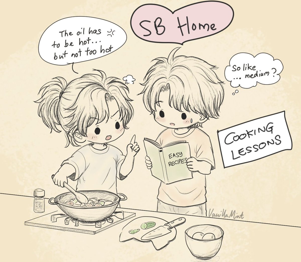 vmnoneko's tweet photo. Doodle of Chef Boom teaching Smart how to cook🍳🍤🥘

🌶️ Don't Be Sad. Be Horny.

#SmartBoomForever
 #SmartBoom #Auralis #fanart https://t.co/3TXLccaqJX