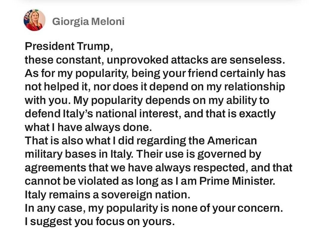 NamitaBalyan's tweet photo. Meloni dropped the most brutal truth bomb that is going to make Trump want to rage-post like a maniac...
Lesssgooo 🔥🤌🏻 https://t.co/9eQW54G5tu