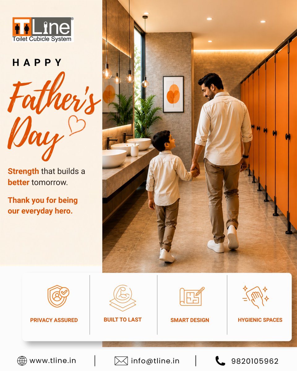 TLineinnerspace's tweet photo. Every great structure starts with a strong foundation💪🏻

Here's to the fathers who build confidence, character, and values that last a lifetime. Happy Father's Day👨‍👧‍👦
.
.
.
#HappyFathersDay #BuiltToLast #TLine #ToiletCubicleSystems #WashroomSolutions https://t.co/QbMWawCRXz