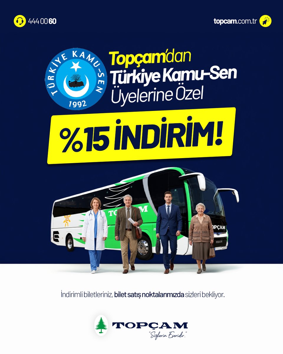 topcamcomtr's tweet photo. 📢 Topçam'dan Türkiye Kamu-Sen üyelerine özel %15 indirim!

İndirimli biletleriniz, bilet satış noktalarımızda sizleri
bekliyor.

444 00 60
https://t.co/Ah90W1ErVw https://t.co/mWdR1HUFXg