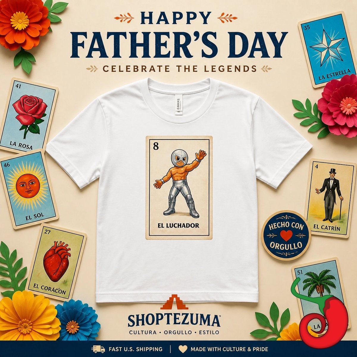 Shoptezuma's tweet photo. For the papi who never grew up! 🎭 Our Luchador Lotería shirt is perfect for the dad who'd still wrestle you on the floor. Pure nostalgia and playful vibes. 💥

Link in bio

#FathersDay #Luchador #Shoptezuma #Papi https://t.co/dBuru8ILFG