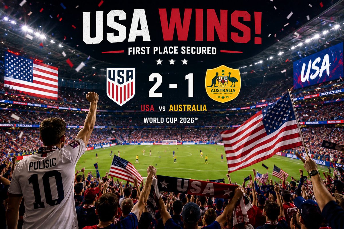AdeyemiHad86859's tweet photo. The USA vs. Australia match was incredibly exciting! The home team continues to shine and secures first place... The atmosphere in the American stadiums is incredible! 🇺🇸🏟️ #USA #WorldCup2026 https://t.co/4mqQCEvUn0