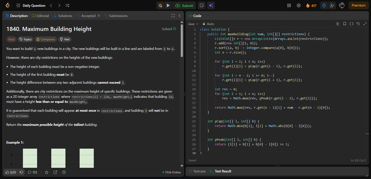 amanhaidry's tweet photo. 🗓️Day-332 of #365DaysOfCode 🎯

✅ @geeksforgeeks
#POTD: Last Digit of a^b

✅ @LeetCode
#DCC: Maximum Building Height

#365DaysOfDSA #geeksforgeeks #gfg #leetcode #365DaysOfcoding #Java #DataStructuresAndAlgorithms #DSA #ProblemSolving #CodingJourney https://t.co/JJW7Rq01UI
