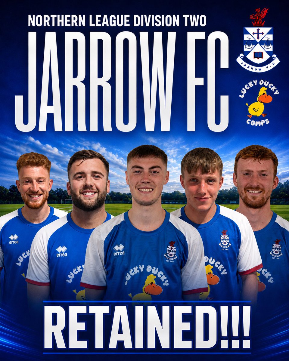 jarrow_fc's tweet photo. RETAINED!! ✍️
🗣️ “Next up on the retained list for the 26/27 season we welcome back Ollie Barnett, Finn Day, Ryan Hardie, Jonny Bainbridge & Josh Willis!! Good luck lads!!”
All players available for sponsorship now!! Message for details!
#SupportYourLocalTeam
⚽️⚪️🔵⚪️🔵⚽️ https://t.co/ieHIcACmPi