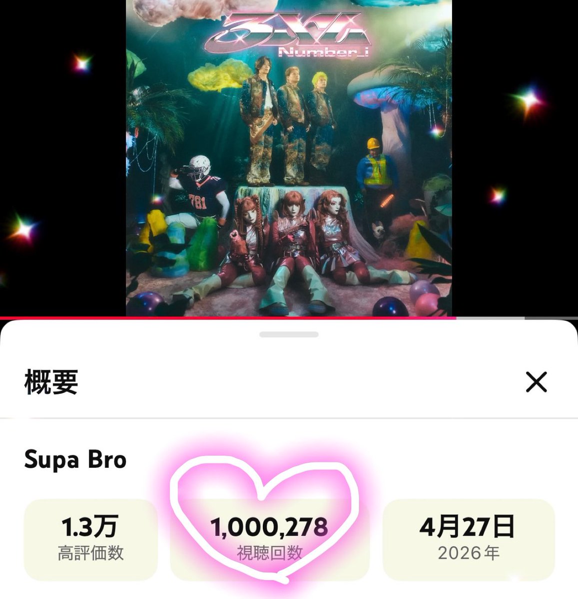 ryo_yj_103077's tweet photo. 100万回再生おめでとうございます✨
これからもたくさん聴いてもらえますように♡
#SupaBro_1Mviews
#Number_i_SupaBro 
Supa Bro https://t.co/iYj7nd0rg8 @YouTubeより https://t.co/rz4J6IEYmU