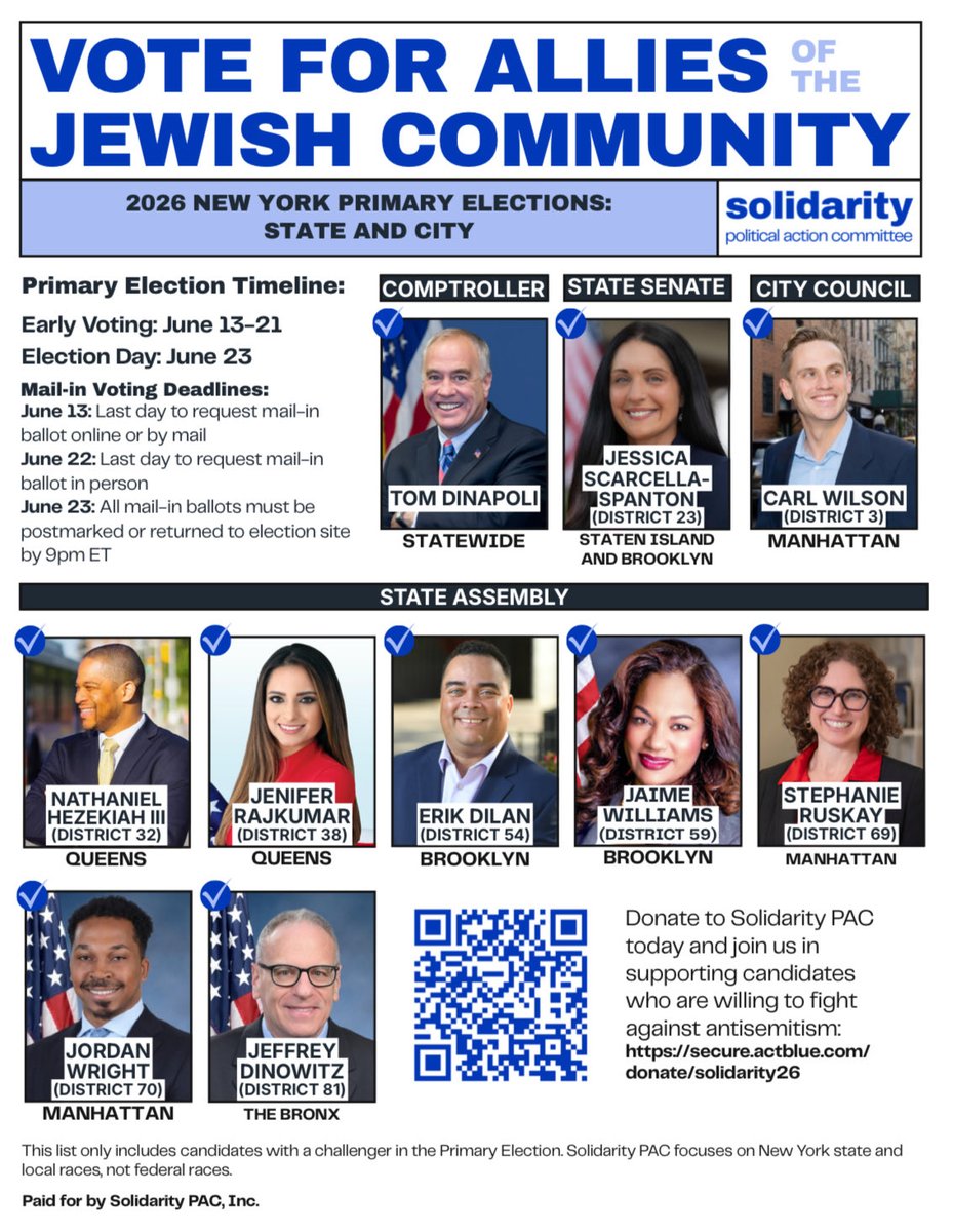 CCT4NYC's tweet photo. In his own words, Dilan said he's “reliable in supporting Israel."

He has defended illegal Israeli settlements, sponsored a resolution celebrating Israel's growth in 2025, &amp; accepted over $25K from pro-Israel donors.

I will stand up for peace and Palestinian human rights. https://t.co/UWvLq8mjfm