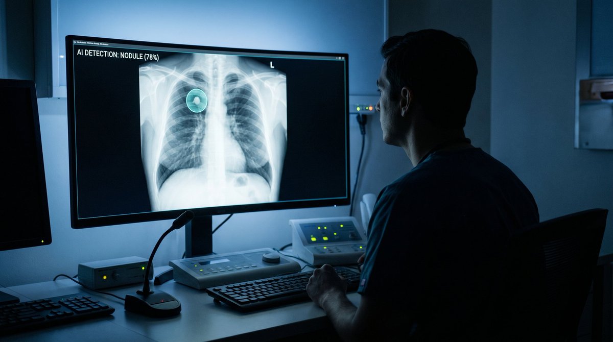 Hezhinx's tweet photo. A hospital in Brisbane is now using an AI that reads chest X-rays and catches early-stage lung cancer that radiologists miss roughly 12% of the time.

Not replacing doctors — catching what tired eyes miss after the eighth scan of a 14-hour shift.

This is what AI in medicine actually looks like. 
Not robots. 
Just better odds.

#FutureScience #AIMedicine