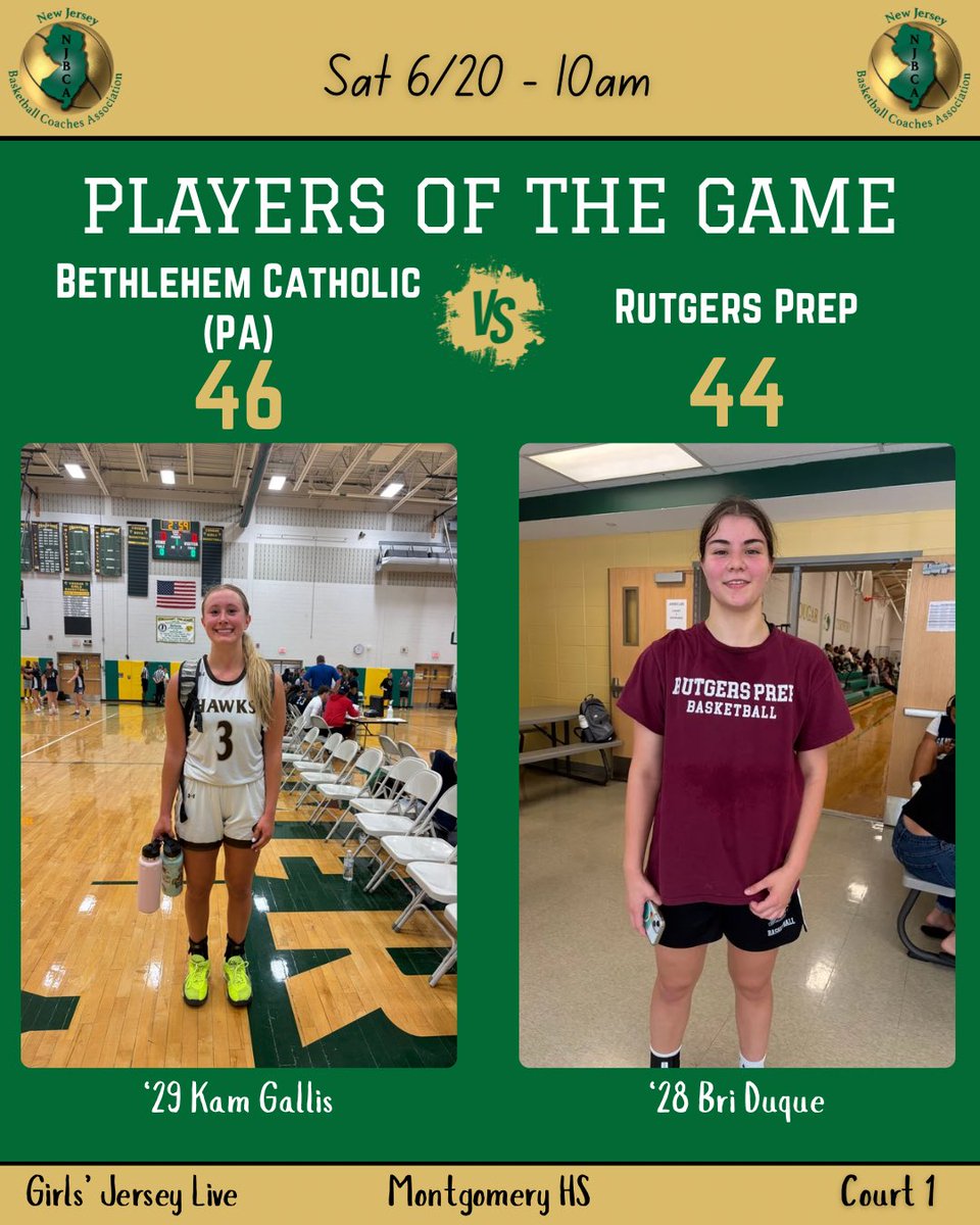 NJBCA_Official's tweet photo. 10am Players of the Game! #NJBCA #GirlsJerseyLive @RutgersPrep_GBB @BecahiGBB @SJVLadyLancers @WoodGirlsBball @IHA_Basketball @APetey2 https://t.co/e3vUd0lIM3