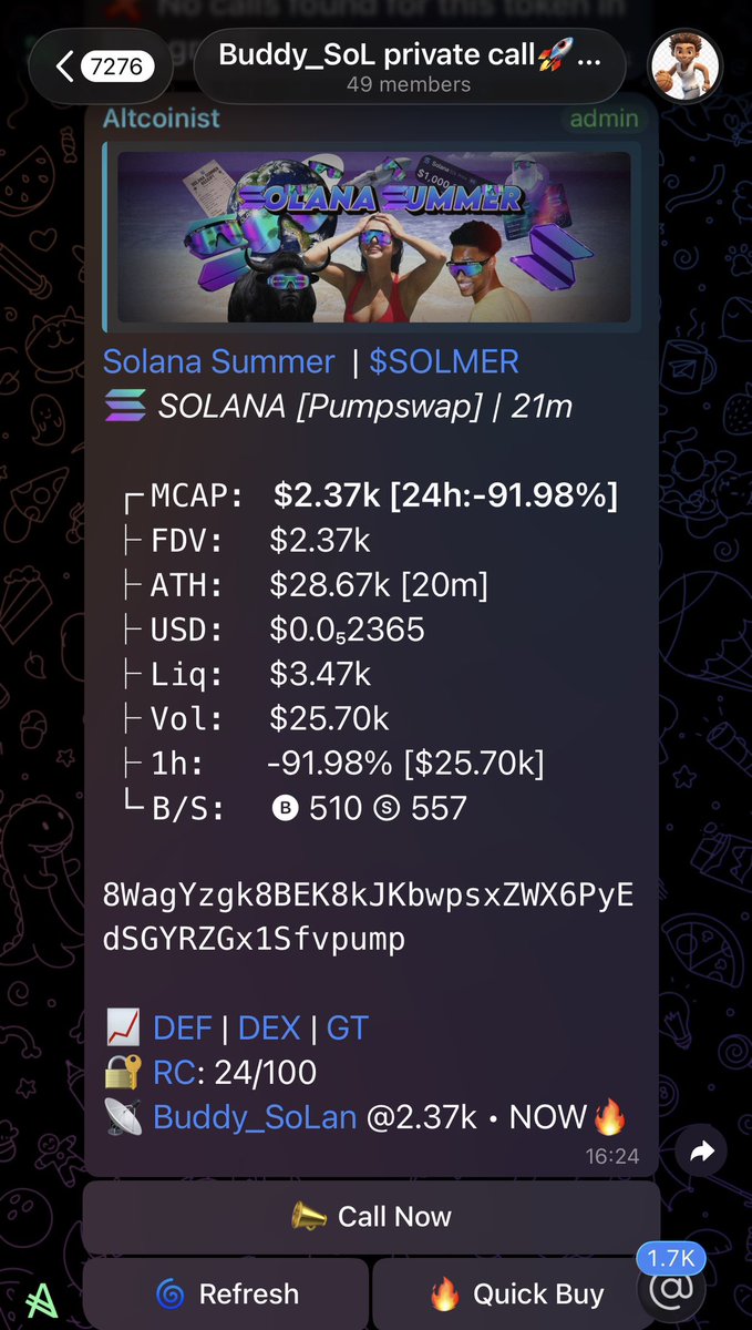 SplarkH39571's tweet photo. 2.4X on $SOLMER
CALLED EARLY ON MY TELEGRAM GROUP 
CLICK LINK IN BIO TO JOIN NOW 

8WagYzgk8BEK8kJKbwpsxZWX6PyEdSGYRZGx1Sfvpump https://t.co/zYKqCufh1v