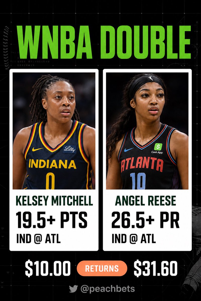 peachbets's tweet photo. First bet of the day for our WNBA slate! I’m playing these as straights and a parlay. KMitch over 19.5 points and Angel with a points/rebounds combo at 26.5 https://t.co/doKwnbUG20