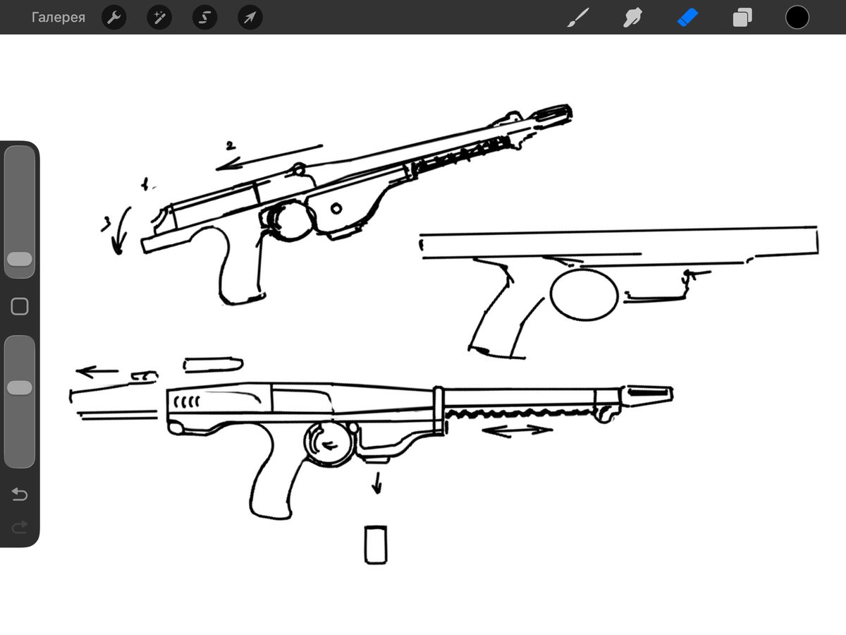 DenisPriX's tweet photo. Trying to design a pistol for my OC. Got the silhouette, but now need to think through  the mechanism and forms. https://t.co/E2a8vuJdEC
