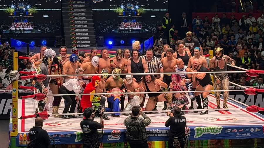 LaTijeraLucha's tweet photo. El adiós con final feliz✔️
La lucha súper estelar fue llena de emociones en la última en México de la leyenda en activo #TigerMask que junto a
#Mistico y #BluePanther derrotaron a sus rivales #Averno, #BlackTiger y #VoladorJr en el cierre de esta FantasticamaniaMexico 2026🔥🇯🇵🇲🇽 https://t.co/5vIJxflFe9