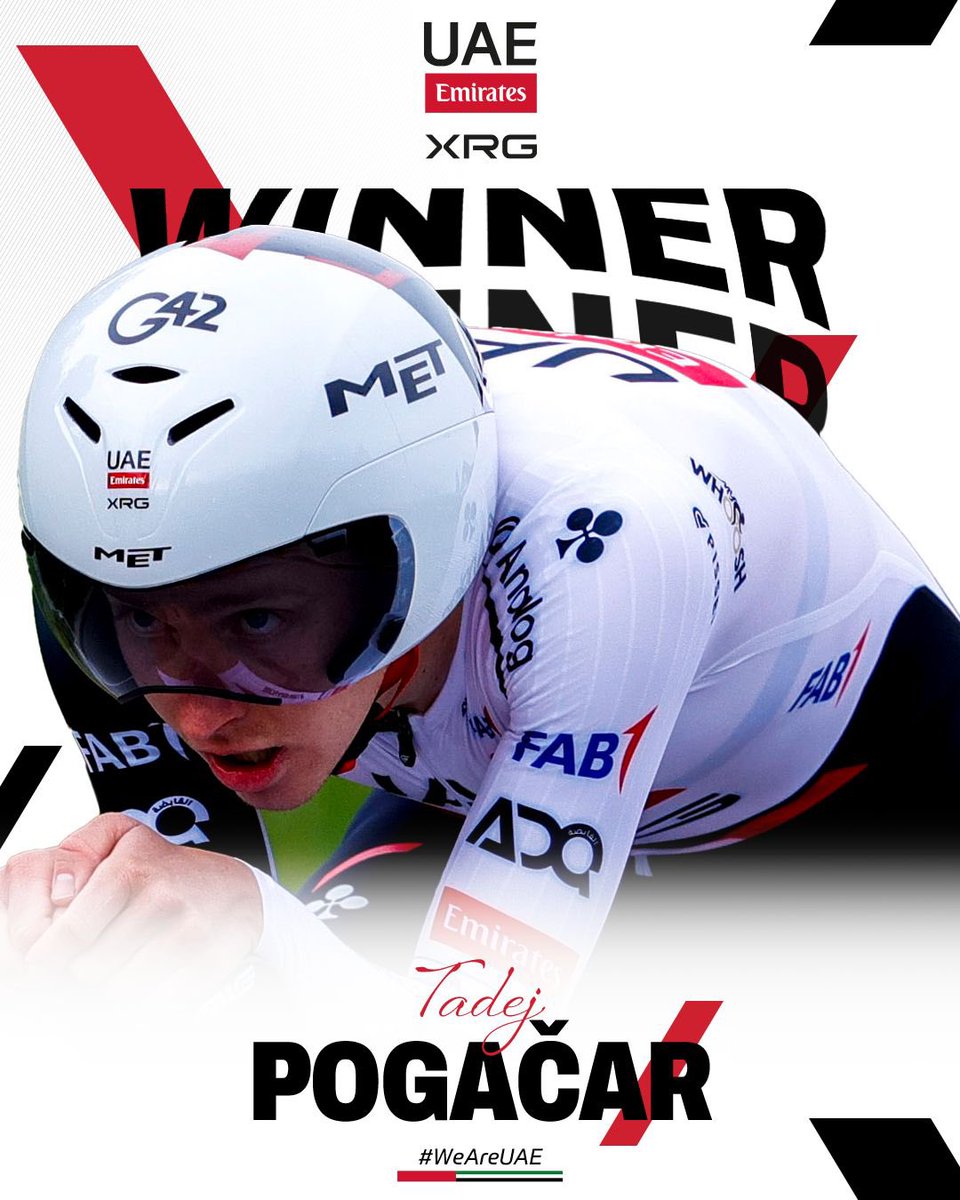 TeamEmiratesUAE's tweet photo. ⏱️💛 @TamauPogi takes the Stage 4 ITT victory at the @tds 🇨🇭!

A thrilling win by less than a second! 🤯

#WeAreUAE #TourdeSuisse https://t.co/2jWOVDvREV
