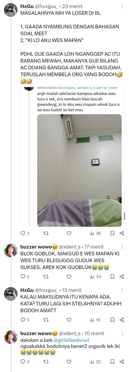 girlslikedonut's tweet photo. klarifikasi ges wkwk ternyata tu bajer 02 salah artiin bahasa ku, soalnya aku pake bahasa jawa, dikira dia "mapan turu" = udah sukses wkwkwk alhamdulillahnya temen" ku dikomen mau jelasin artinya apa wkwkwkwk btw ngakak ya Allah, pantesan dari tadi dia nyinggung "ac=sombong😭🙏" https://t.co/67Q6Vv4lHd