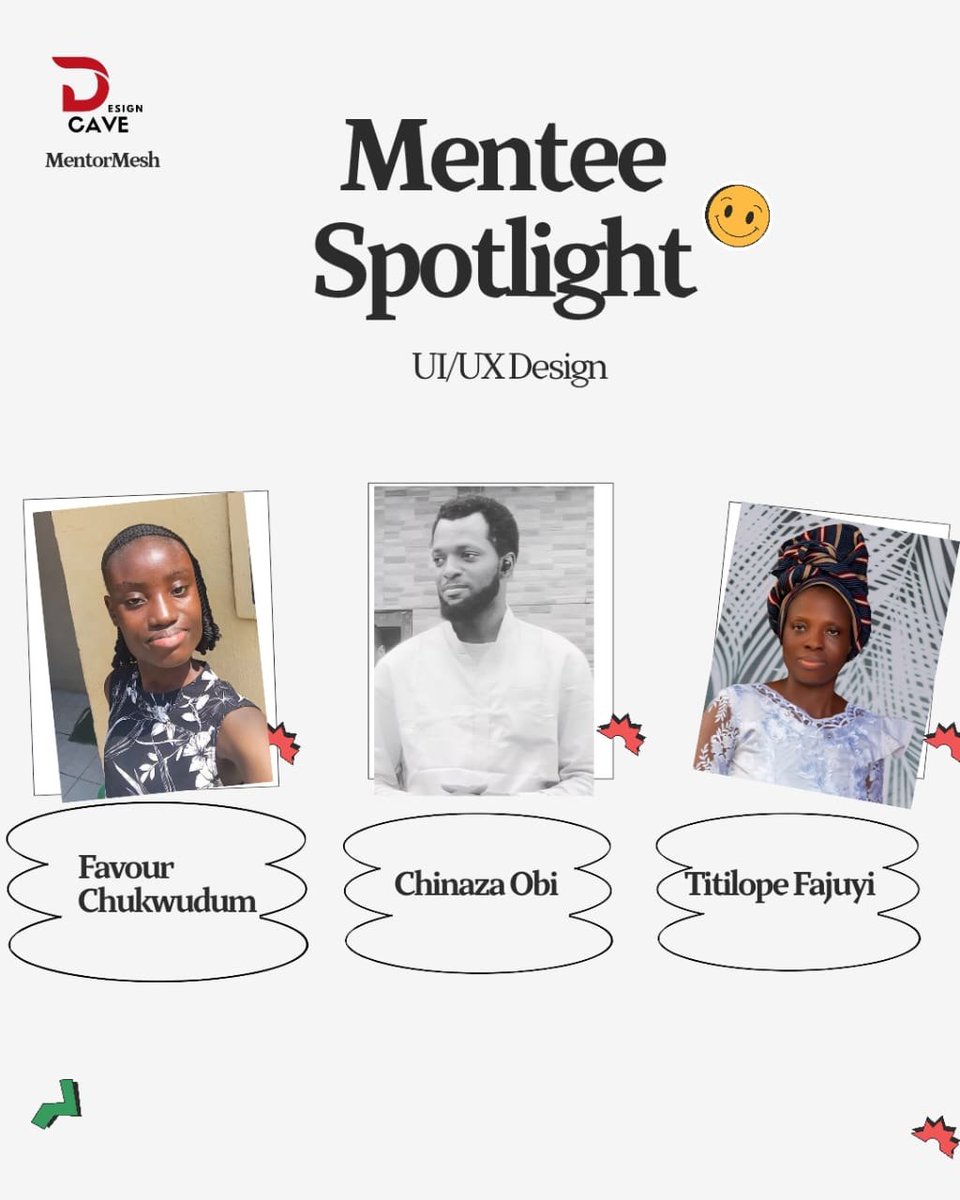 DesignCaveNGO's tweet photo. Consistency > Perfection.
This week's #MenteeSpotlight celebrates community members who continue to learn, build, and grow as designers. 🚀
Congratulations to our featured mentees 👏
#DesignCave #MentorMesh #UIUXDesign #DesignCommunity https://t.co/8FLOY9yOLN