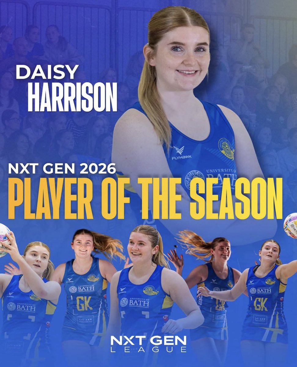 TeamBathNetball's tweet photo. NXT Gen Player of the Season 🥇💙💛

Congratulations to Daisy Harrison on being recognised as NXT GEN player of the year today at the NSL Grand Final.

Daisy has been #impossibletoignore all season, dominating defensive statistics for the league.

#bkueandgold #impossibletoignore https://t.co/4wEica29ch