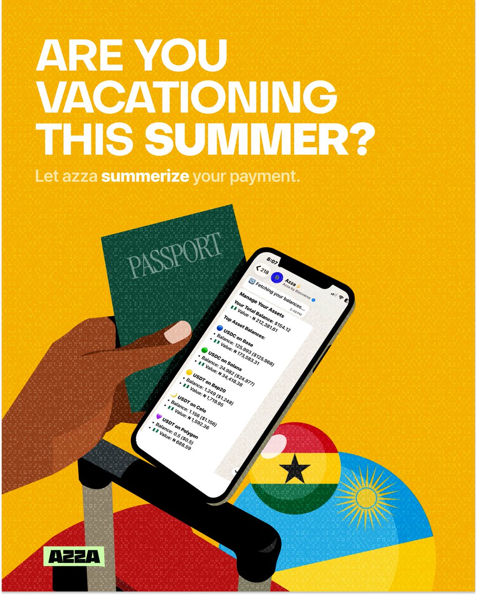 useazza's tweet photo. Passport? ✅
Flight? ✅
Payments? ✅

This summer, let Azza handle the money movement while you focus on the memories.

Fast. Borderless. Reliable 🌍💸✈️ https://t.co/QFeEJnC0cu