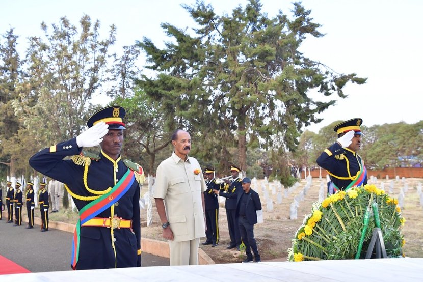 shabait's tweet photo. Eritrea’s Martyrs Day Commemorated with Patriotic Zeal

Eritrea’s Martyrs Day was commemorated with patriotic zeal by nationals inside the country and abroad.

At the commemorative event held at Asmara Martyrs Cemetery, President Isaias Afwerki laid a wreath in tribute to the heroic martyrs. The commemorative event commenced with a public procession from Shida Square to the Martyrs Cemetery, accompanied by a marching band.

The ceremony was attended by senior Government and PFDJ officials, Army Commanders, members of the diplomatic community, and thousands of Asmara residents.

The official ceremony, which was broadcast live on Eri-TV and Radio Dimtsi Hafash, featured cultural and artistic performances highlighting the deep meaning of the day and the invaluable sacrifices made by the gallant freedom fighters for Eritrea’s independence and national sovereignty.

Martyrs Day was also marked with patriotic zeal on 19 June by Eritrean nationals inside the country and abroad with a candlelight vigil.

The commemorative event in Asmara was conducted with a candlelight vigil and walkathon from Martyrs Avenue to Bahti Meskerem Square, accompanied by a marching band. The event drew thousands of Asmara residents.

Mr. Tekie Qeleta, Director General of Administration and Finance of the Central Region, noting that Eritrea’s martyrs are the source of national pride who ensured the country’s independence and national sovereignty, underlined that Martyrs Day, 20 June, is a reminder for every national to support families of martyrs and live up to their expectations by redoubling efforts in the nation-building process.

The ceremony at Bahti Meskerem Square was broadcast live on Eritrean Television and Radio Dimtsi Hafash.

Martyrs Day, 20 June, was also enthusiastically commemorated nationwide with various events in remembrance of Eritrea’s heroes and heroines who paid the ultimate price for independence and national sovereignty.

At exactly 1:00 p.m. today, a minute of silence was observed across the country in memory of the martyrs.