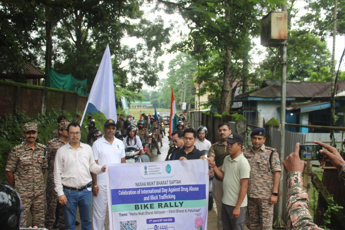 2Diphu's tweet photo. Bike Rally Against Drug Abuse Conducted at Jiribam, Manipur.
As part of the ongoing campaign to create awareness against the menace of psychotropic drugs and substance abuse, a Bike Rally was organized by the District Administration, Jiribam on 20 June 2026.
The rally was flagged off by Sh. Arvind H., IAS, Deputy Commissioner, Jiribam from DC Residence and culminated at the DC Office, Jiribam. Officers, SOs, and Jawans of 20 Bn CRPF, 48 Bn CRPF, and 87 Bn CRPF, along with students of Jiri College and employees of the District Administration, Jiribam, participated enthusiastically in the event.
The event aimed to spread awareness among the public, especially the youth, about the harmful effects of drug abuse and to encourage collective action towards building a drug-free society. The participants carried messages promoting a healthy lifestyle and the importance of staying away from narcotic and psychotropic substances.
The rally reflected the strong commitment of the district administration, security forces, educational institutions, and civil society towards combating drug abuse and safeguarding the future of the younger generation.
#DrugFreeSociety #Jiribam #Manipur
#CRPF #20BnCRPF