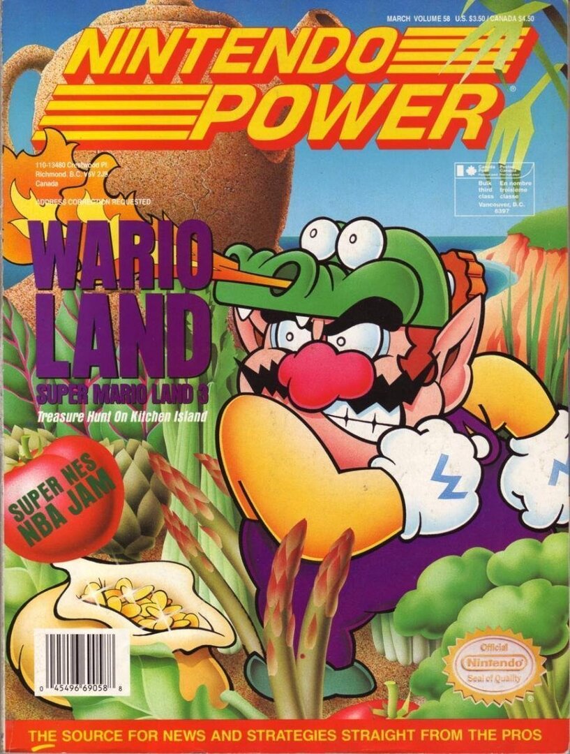 NintendoMetro's tweet photo. Nintendo Power #58, March 1994 - 'Wario Land' cover. https://t.co/TISR7vKtkP