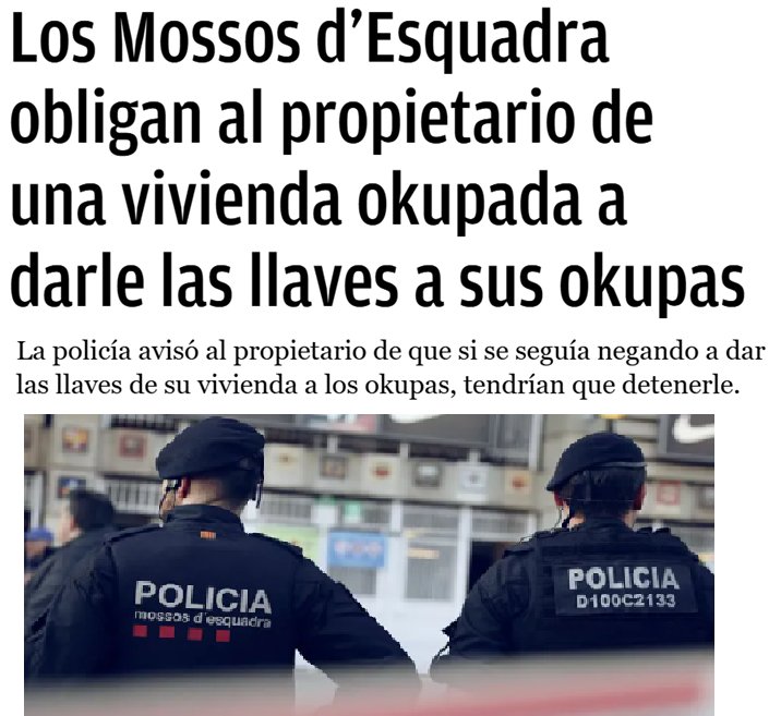 voxsincomplejo's tweet photo. La España de Sánchez

-El propietario entra en su vivienda okupada y pone cerradura nueva

-Los okupas le denuncian a la policía por acceder a la vivienda sin su permiso y no darles las llaves

-La policía se presenta, da la razón a los okupas y amenaza con detener al propietario https://t.co/pfaphHP1kz