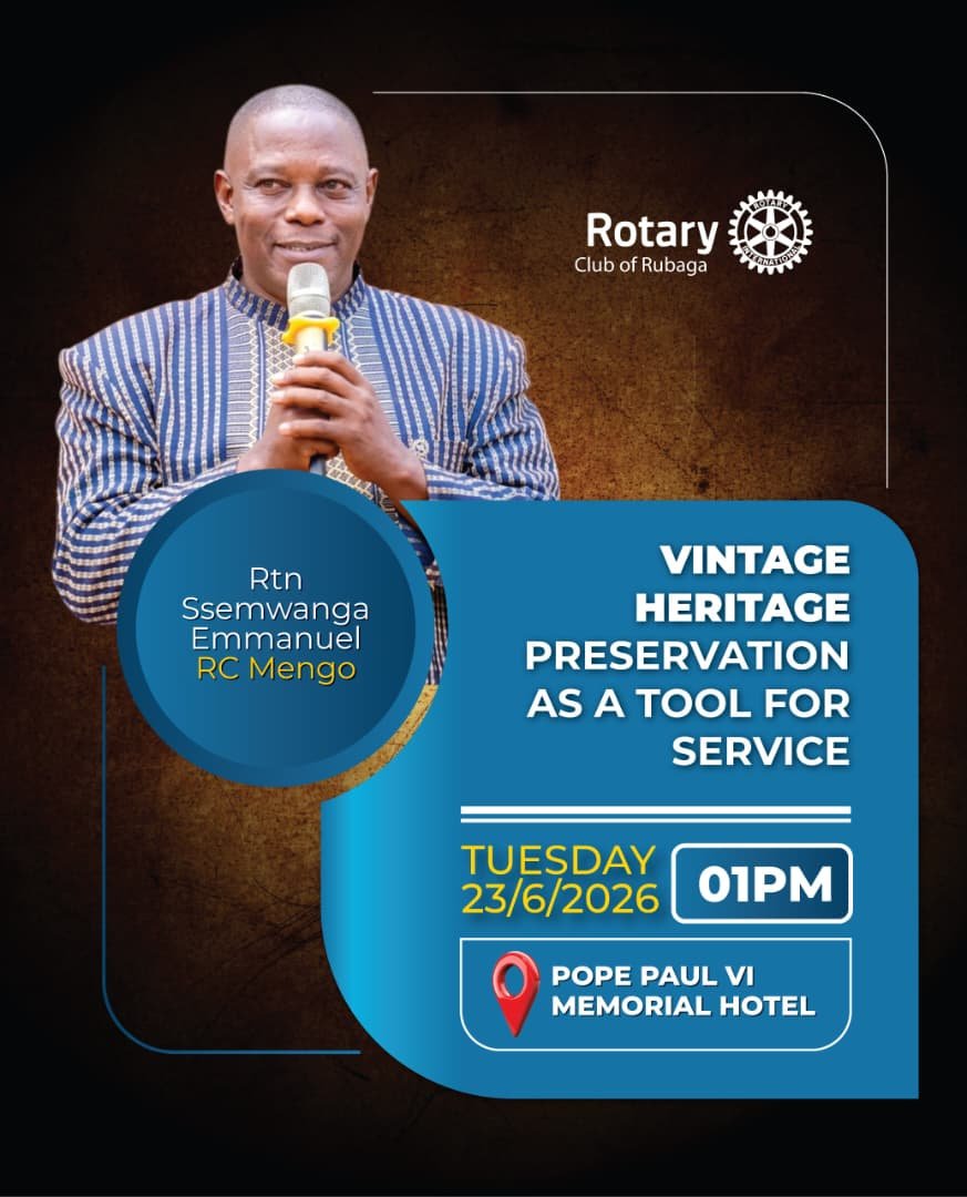 BRIMSHERITAGE's tweet photo. We are invited by the @rotaryrubaga  to discuss the topic "Vintage Heritage Preservation as a Tool for Service"

Date:  23rd June 2026
Time: 13:00 hrs 
Venue:  Pope Paul Hotel  

preserving our heritage creates impact  for service. 

#ServiceAboveSelf 
#heritage 
#exploreuganda https://t.co/81bWDKUGOO