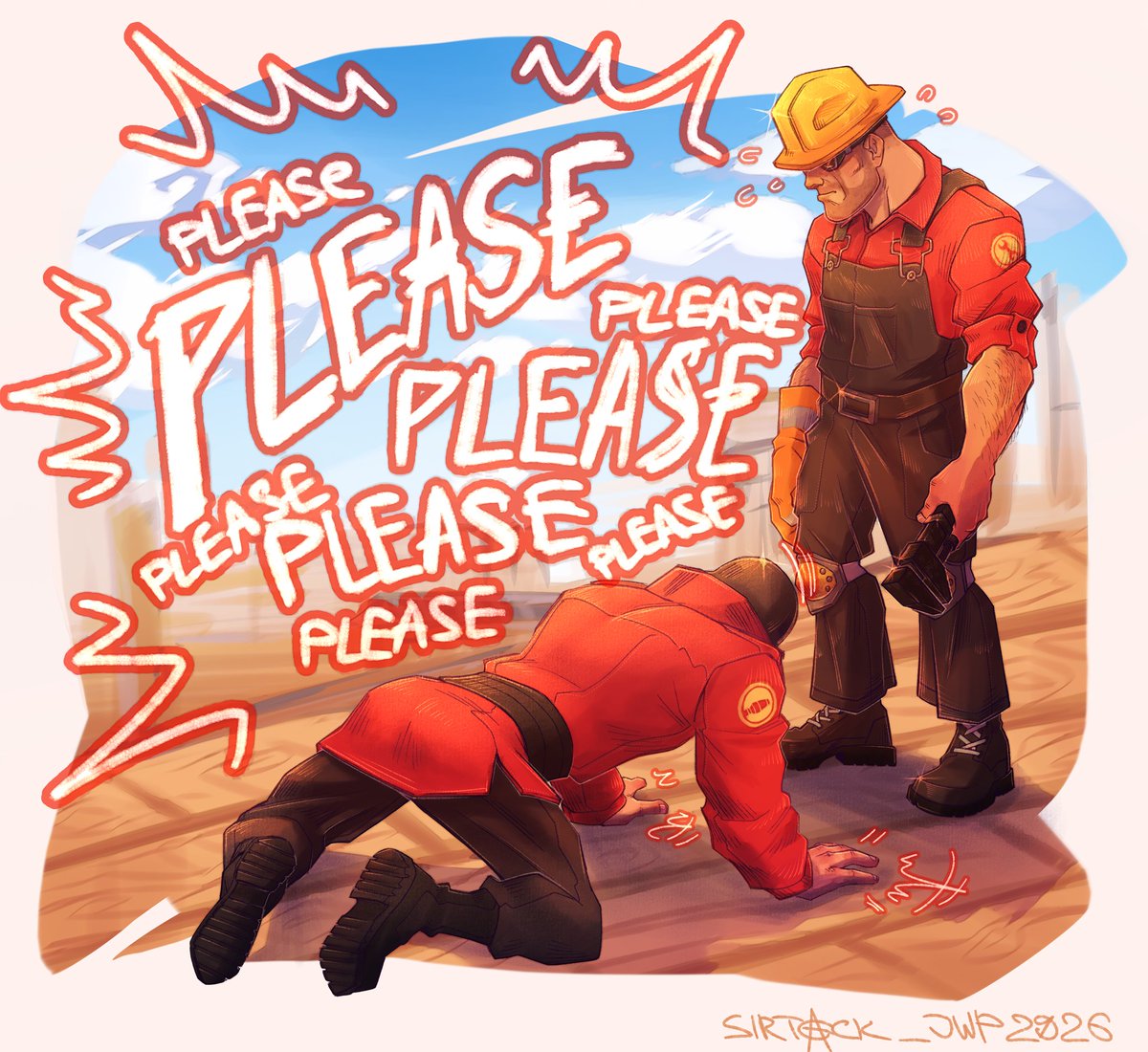 sirtack_jwp's tweet photo. dayum sketching their ultimate energy (yes tes inspired by "can i try rizzing u up??" yt sfm thingy🤭🤭)

#helmetparty #tf2 #tf2helmetparty #tf2soldier #tf2engineer https://t.co/wdZLNGplU7