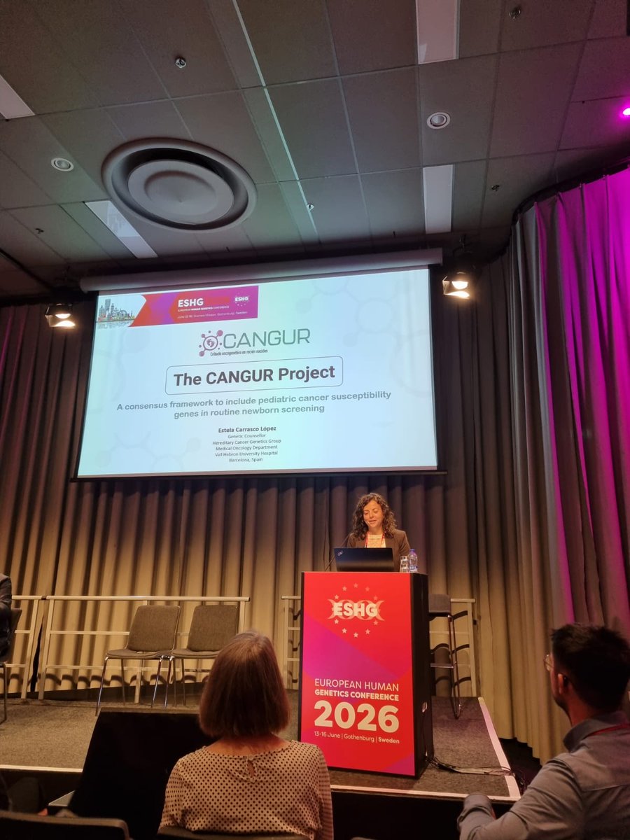 VHIO's tweet photo. 🧬 #VHIO professionals from the Hereditary Cancer Genetics Group, led by @judithbalmana, participated in #ESHG2026.

@Estela131516 presented the #CANGUR project as an oral communication, while Adrià López-Fernández, Laura Durán-Lozano, Laia Peralta-Parada and Setareh Kompanian presented scientific posters on cancer genetics and precision medicine.

➡️ https://t.co/iocgF3LahJ