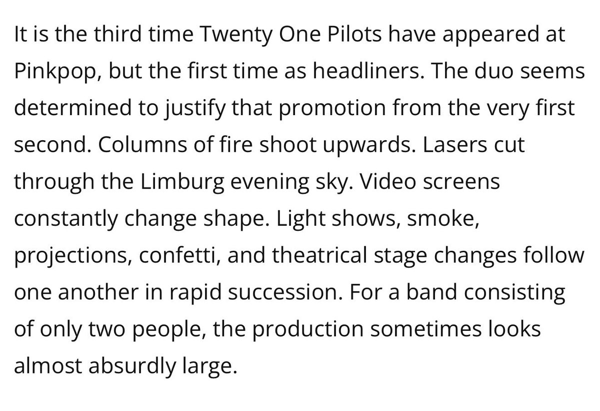 aimforcntermass's tweet photo. a dutch music magazine reviewed the set of @twentyonepilots and it’s SO GOOD 

pt 1 https://t.co/X8WDL06Ljp
