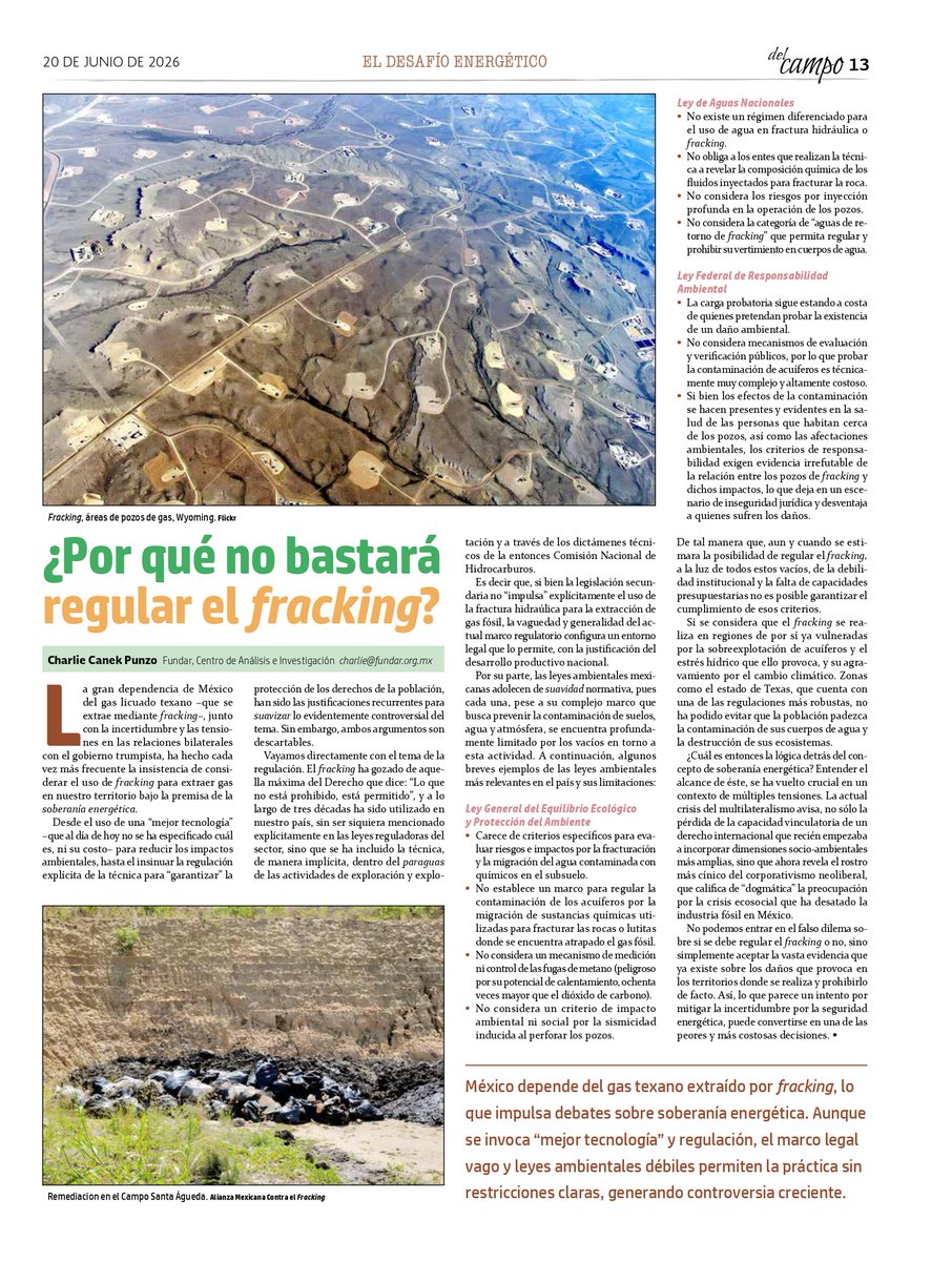 jornadadelcampo's tweet photo. ¿Por qué no bastará regular el fracking?

Charlie Canek Punzo 
Fundar, Centro de Análisis e Investigación @FundarMexico 

#DesafíoEnergético https://t.co/WgyC4B4S3M
