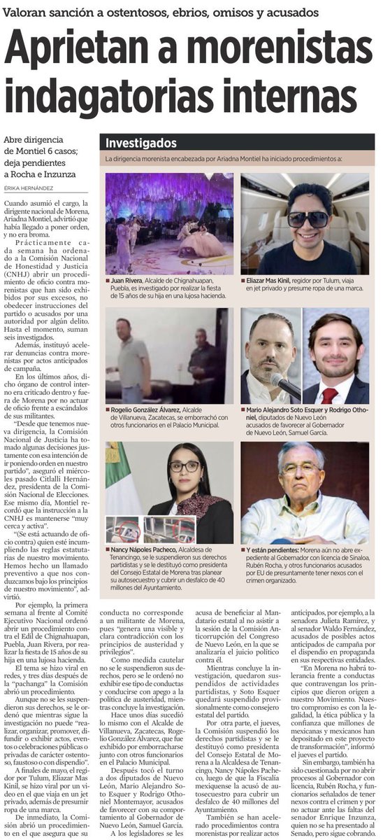 AdrianaDavilaF's tweet photo. Morena abre expedientes por fiestas, borracheras y jets privados. Los casos de Rocha Moya e Inzunza, en cambio, siguen bajo llave. https://t.co/BaBJYqZvUN