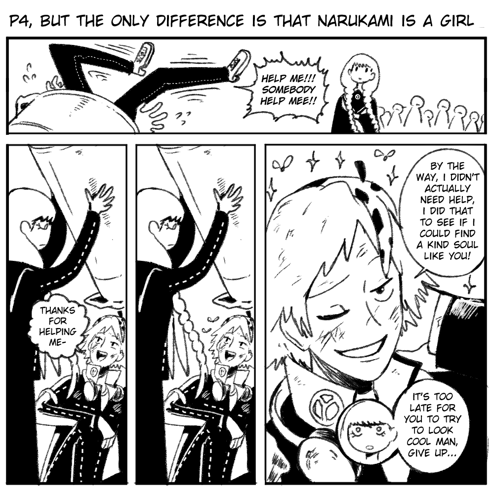 wanderjegson's tweet photo. Persona 4, but the only different is that Narukami is a girl (12) https://t.co/CJfZ5PE8Bw