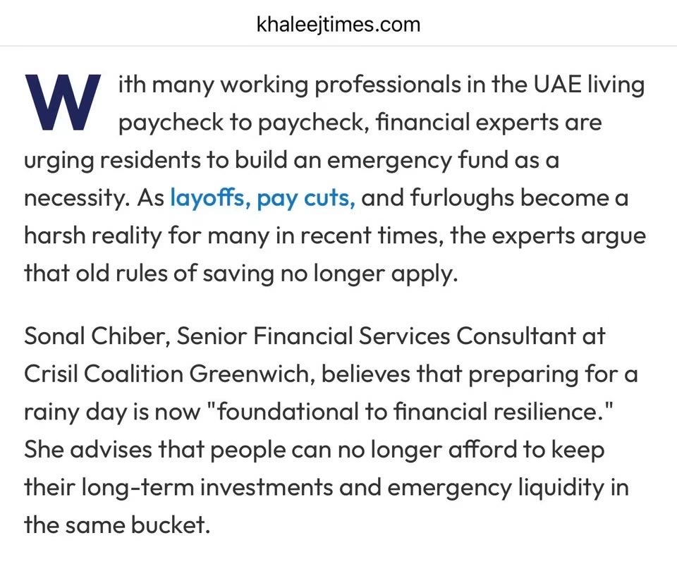SonalChiber's tweet photo. A very important and timely conversation on financial resilience in today’s economic climate. Building a strong emergency fund is one of the most practical steps individuals and families in the UAE can take towards long term stability and peace of mind. https://t.co/2iAHZ69qOB