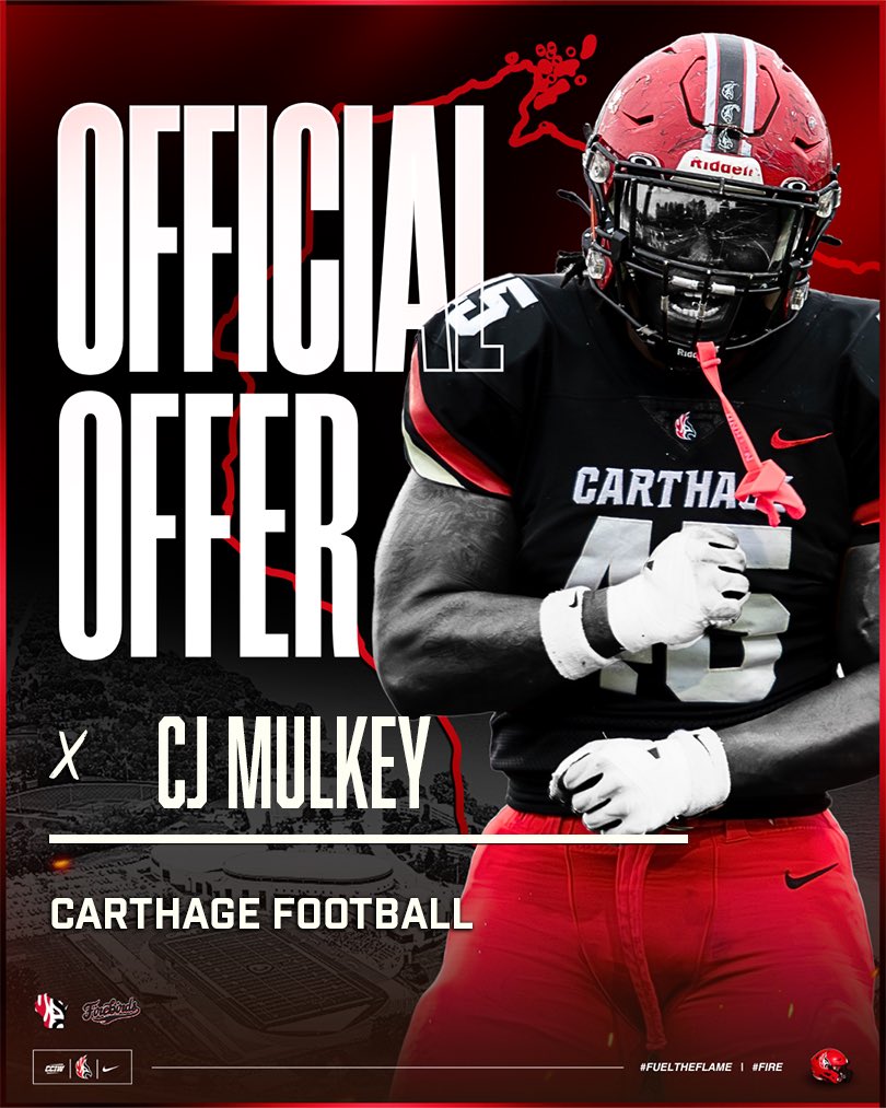 CjMulkey's tweet photo. Blessed to receive my second offer to play college football from @Carthage_FB!!! 

@austinthecoach @SpartanVPMfb @ACWEB33 @CoachPopino @Bound_wi @MJ_NFLDraft https://t.co/LzpZ78x3c4