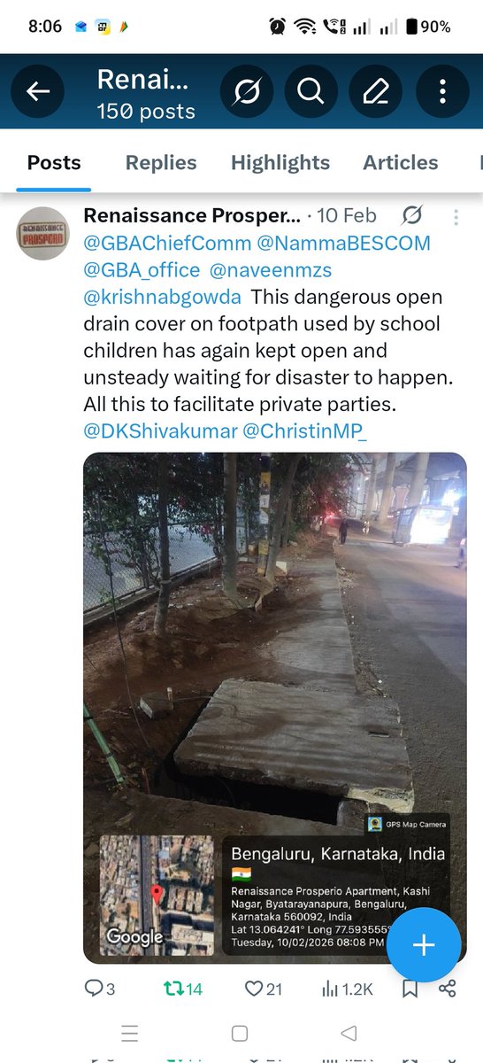 ProsperoRWA's tweet photo. @ChristinMP_ @BNCCofficial sir. This dangerous situation has still not been resolved despite multiple escalations. This drain cover was opened apparently to facilitate private service providers. https://t.co/OOYopGy9Qa
