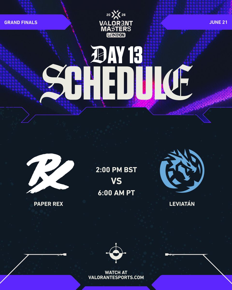 ValorantEsports's tweet photo. It all comes down to this.

Tune in for the #VALORANTMasters Grand Finals tomorrow! https://t.co/Hhd9cIekeP