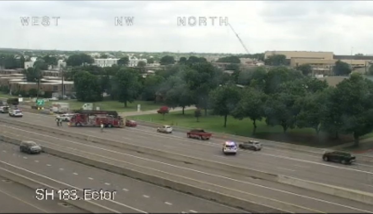 DFWscanner's tweet photo. Motorcycle Accident (Euless) Euless Police and Fire are working a major accident reportedly involving a motorcycle and an 18-wheeler on westbound 183 near Industrial. Possible fatality. All westbound lanes have been closed, take another route! https://t.co/ukHP7uM7ds